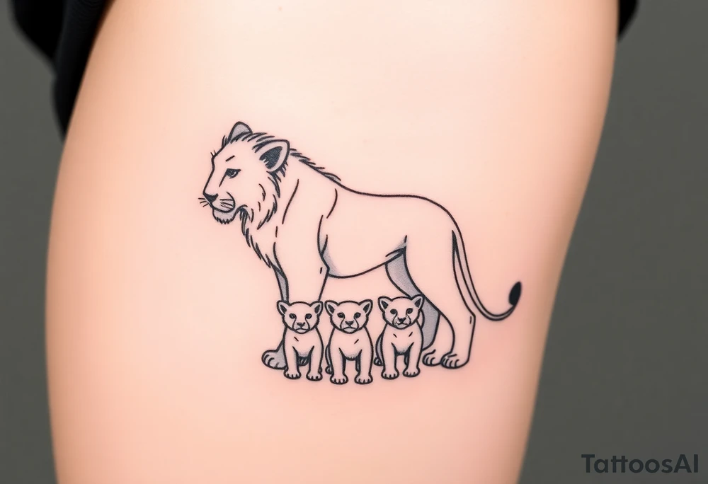 Powerful protective lioness and her 5 cubs tattoo idea
