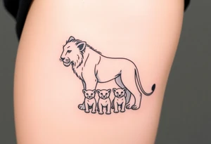 Powerful protective lioness and her 5 cubs tattoo idea