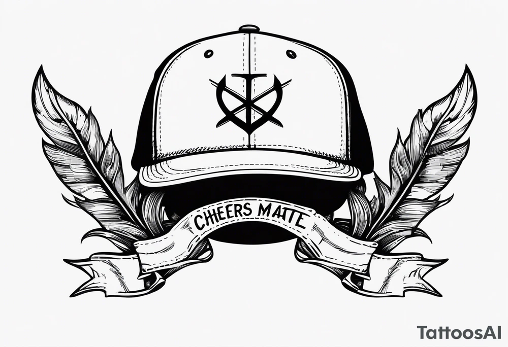 Cheers Mate text, armband +Cancer Ribbon +flat cap tattoo idea