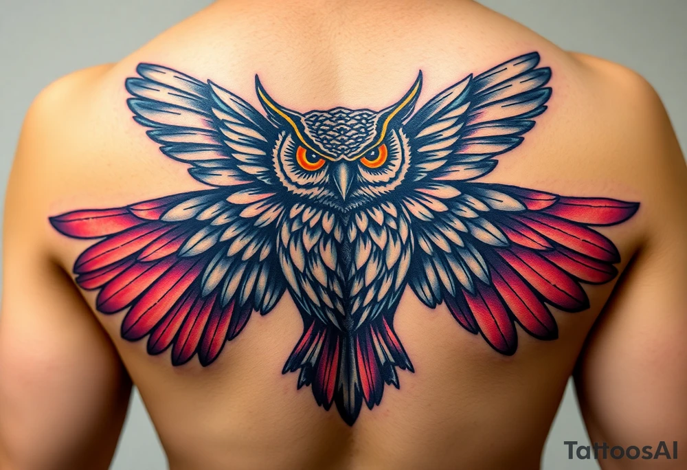 Majestic owl with huge wings spread out tattoo idea