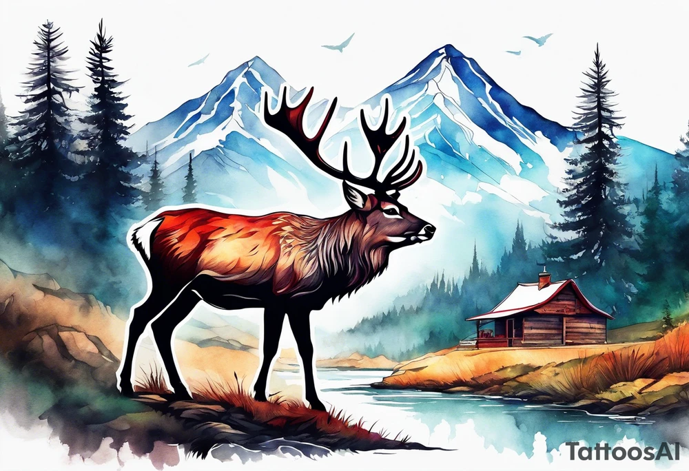 mountain with small deer tattoo idea