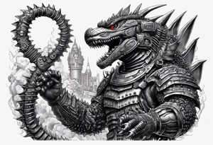 1974 mechagodzilla, full body, roaring tattoo idea