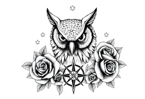an owl,compass,roses,stars. tattoo idea