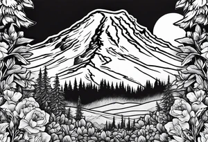 mount rainier with flowers around it tattoo idea