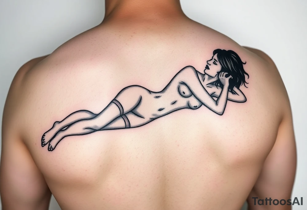 silhouette of woman lying on her side partially unclothed thin lines tattoo idea