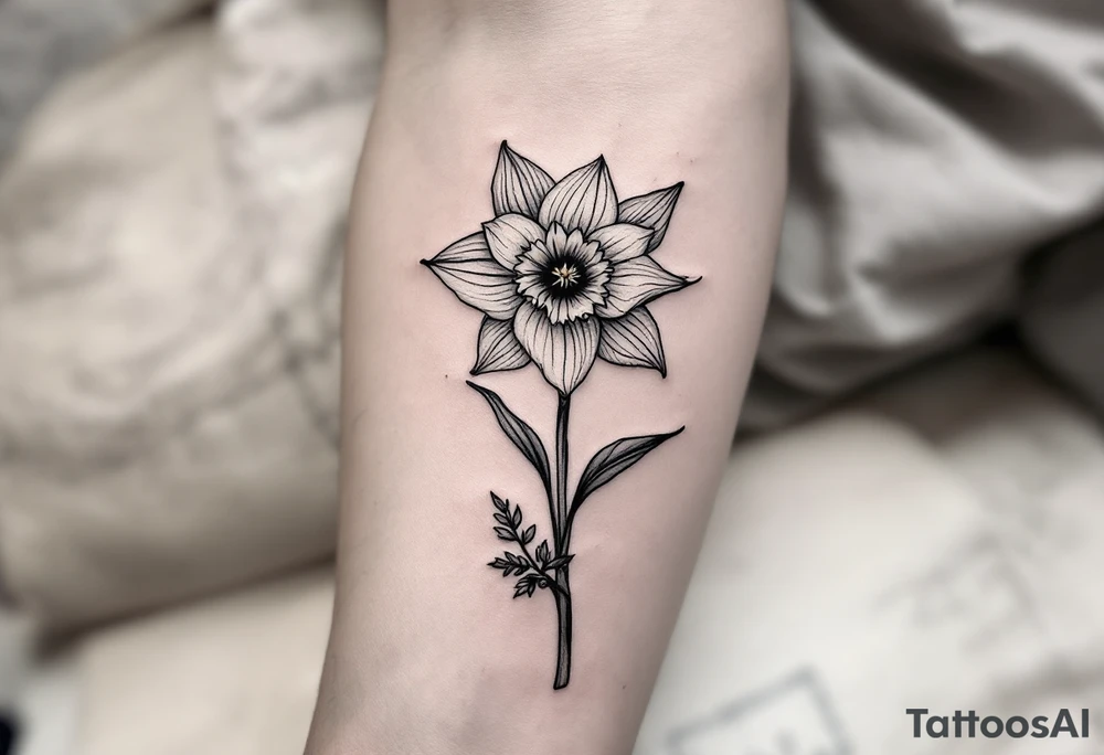 large daffodil with holly tattoo idea