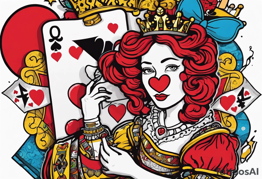 queen of hearts - there is an artist named tom sachs and kaws - can you make it look like they made it?- on forearm - with text saying queen starleen tattoo idea