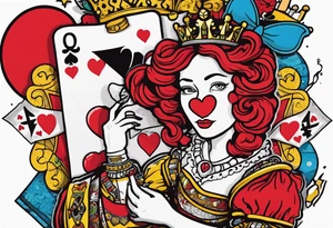 queen of hearts - there is an artist named tom sachs and kaws - can you make it look like they made it?- on forearm - with text saying queen starleen tattoo idea