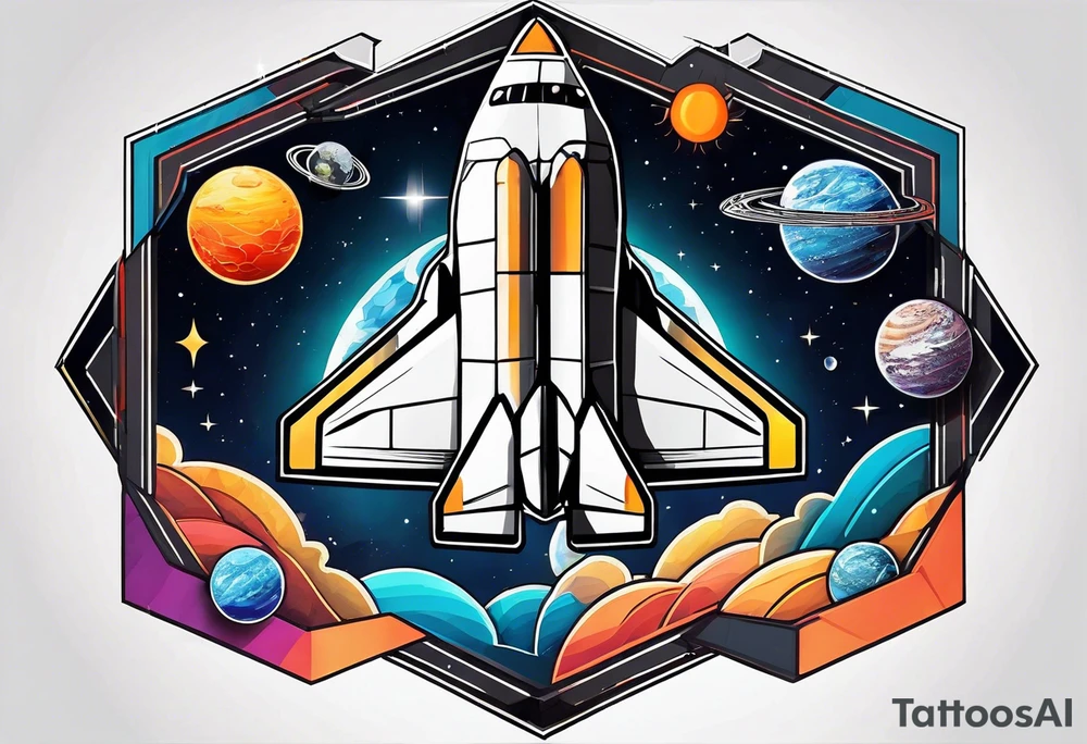 hexagon pattern solar system with a space shuttle tattoo idea
