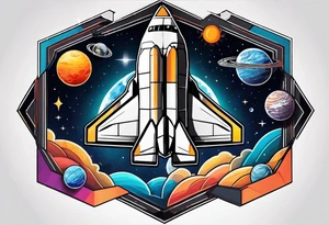 hexagon pattern solar system with a space shuttle tattoo idea