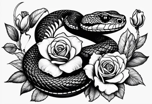 Cobra pintada de preto com rosas brancas nela mesma tattoo idea