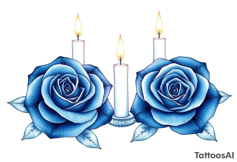 Passed love one, two roses, two candles, blue tattoo idea