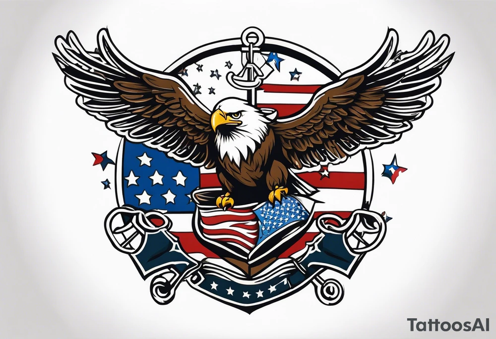 eagle flying holding navy anchor and American flag tattoo idea