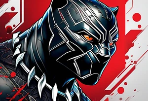 unique black panther tattoo, dynamic pose, showcasing its strength and grace, striking red eyes, intense and captivating elements, artistic flair, blending realism with abstract elements tattoo idea