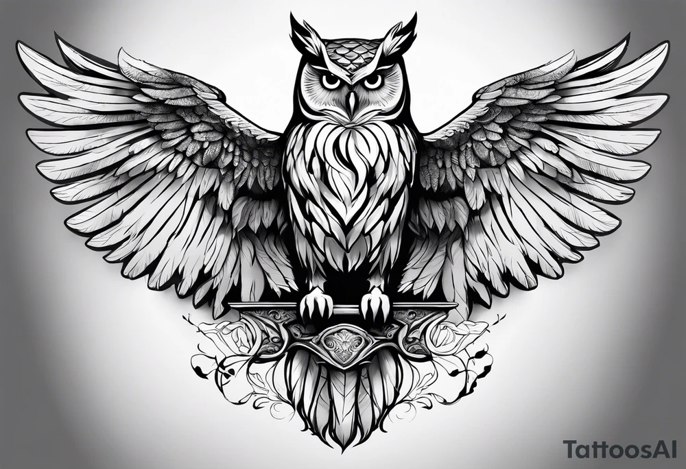 Sleeve with an owl with angel wings tattoo idea