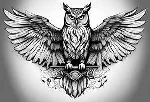 Sleeve with an owl with angel wings tattoo idea