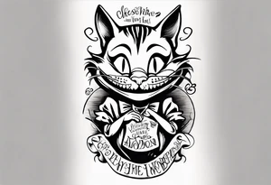 Cheshire Cat From Alice in wonderland with quote tattoo idea