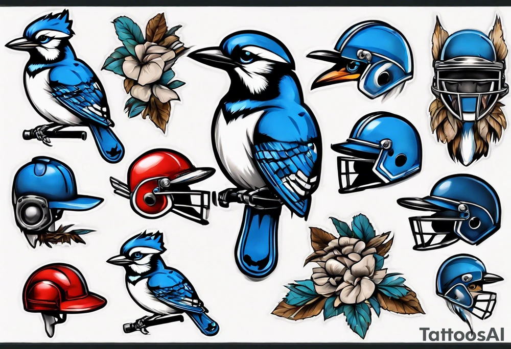 bluejay wearing cricket helmet tattoo idea