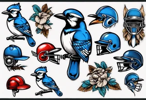 bluejay wearing cricket helmet tattoo idea