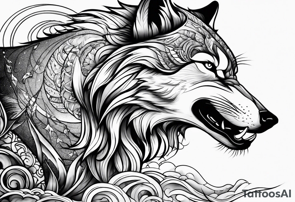 Wolf dolphin tiger tattoo idea
