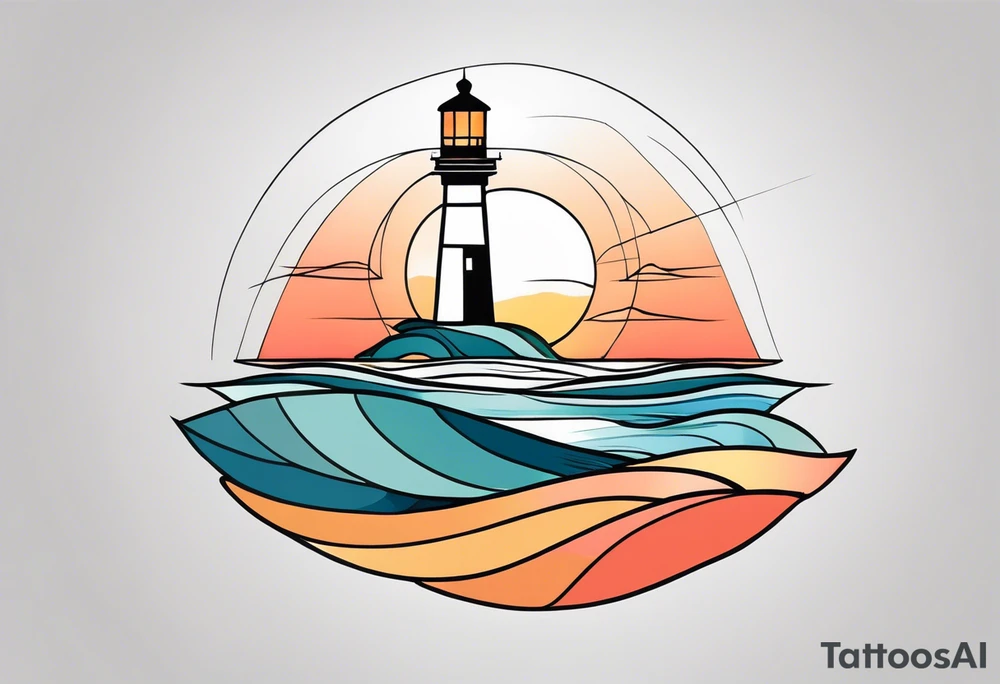 lighthouse and rough sea in a beautiful sunset geometric tattoo idea