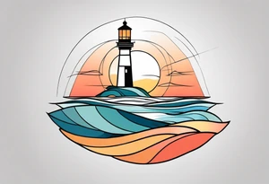 lighthouse and rough sea in a beautiful sunset geometric tattoo idea