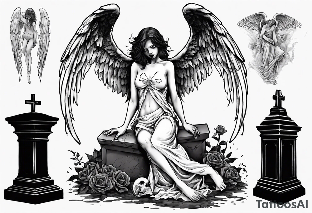 Fallen angel near the grave tattoo idea