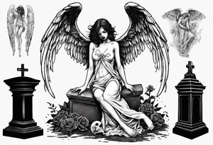 Fallen angel near the grave tattoo idea