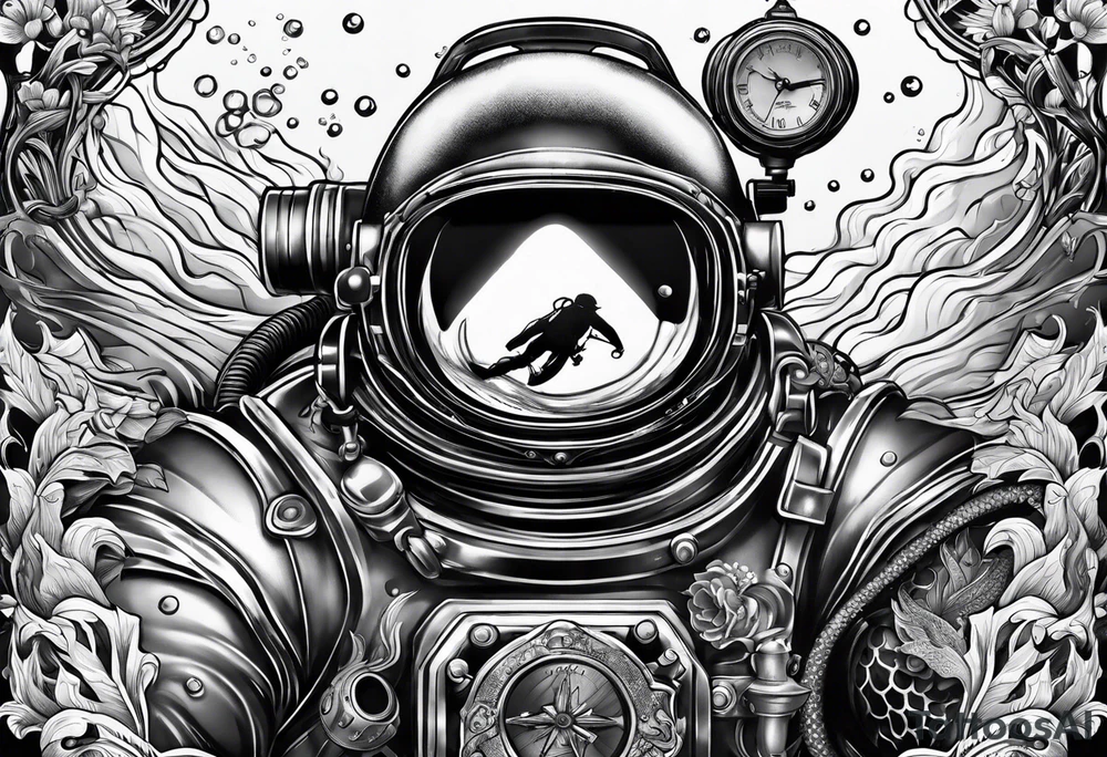 Classic diver under water tattoo idea