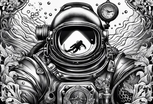 Classic diver under water tattoo idea