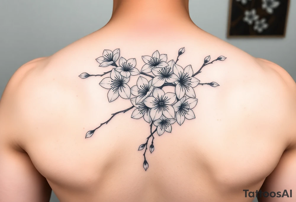 delicate cherry blossoms swirling in spring breeze with petals tattoo idea