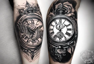 Dessine-moi un tattoo représentant une horloge dans un sabier  . En second plan on retrouve des chiffres romains. Le tatouage est noir et blanc et se porte sur l'épaule gauche tattoo idea