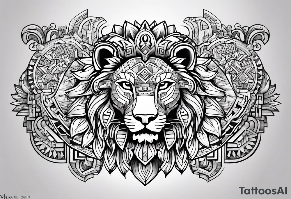 Aztec, lion, key tattoo idea