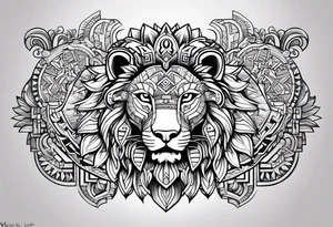 Aztec, lion, key tattoo idea