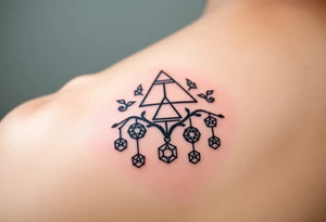 A geometric family tree with interconnected triangles and hexagons, reflecting the strong foundation of ancestry tattoo idea