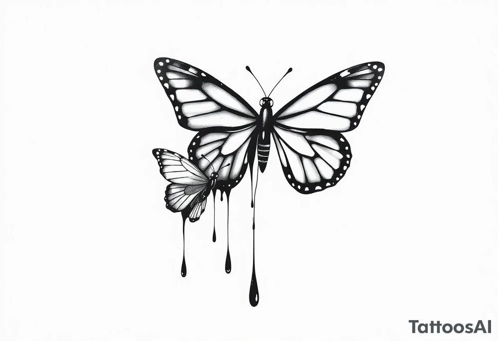 Bleeding butterfly and a second one who is in mental horror style just left and down from the first one tattoo idea