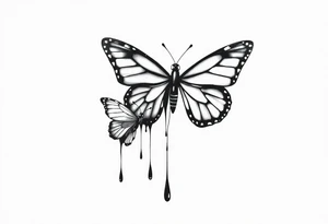 Bleeding butterfly and a second one who is in mental horror style just left and down from the first one tattoo idea