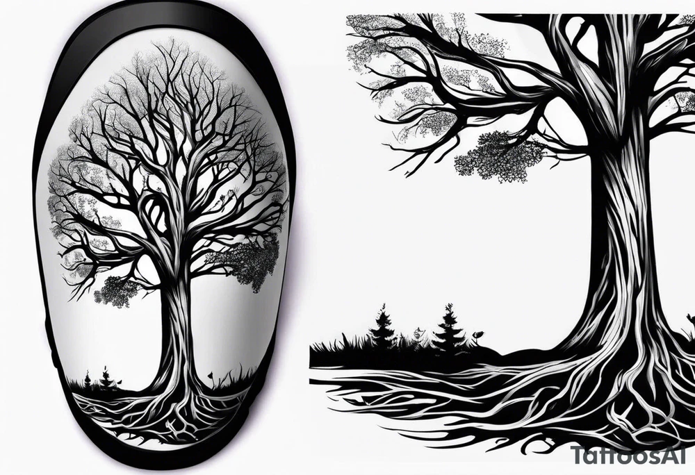 A Tattoo of a tree. Tree roots starting from my toes and growing upwards onto my leg into a tree.size of tattoo should not go above my knee tattoo idea