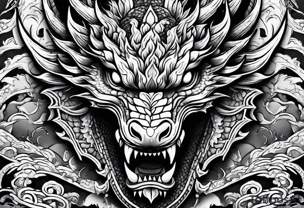 dragon mask fire tattoo idea