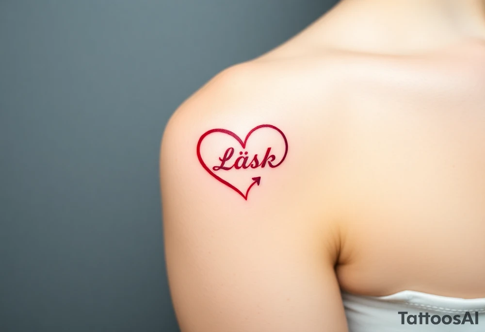 A heart-infused infinity symbol, one loop forming a heart shape, with "Láska" in deep red blending into the design tattoo idea