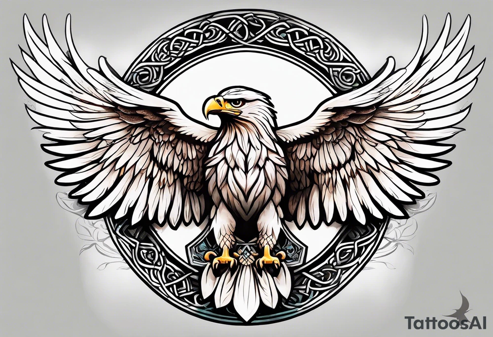 Feminine celtic Eagle with wings spread upwards tattoo idea