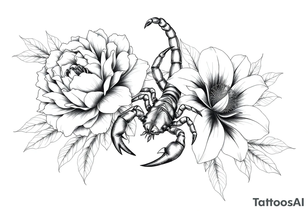 peonies and lilies with scorpion tattoo idea