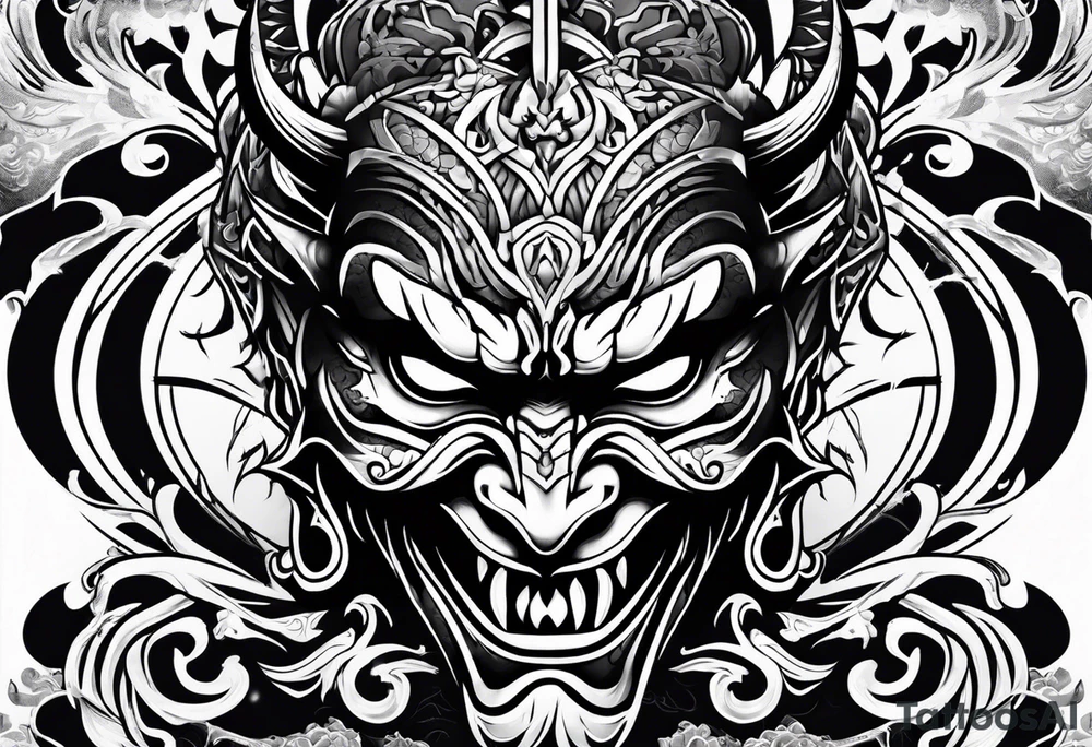 Japanese devil mask tattoo idea