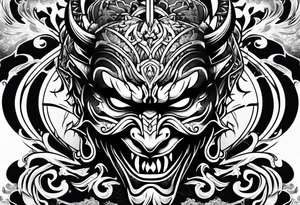 Japanese devil mask tattoo idea