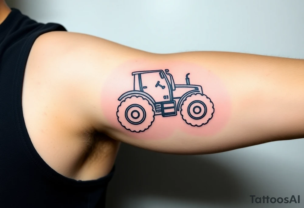 A simple black line-art tractor outline, forming a continuous, elegant shape tattoo idea