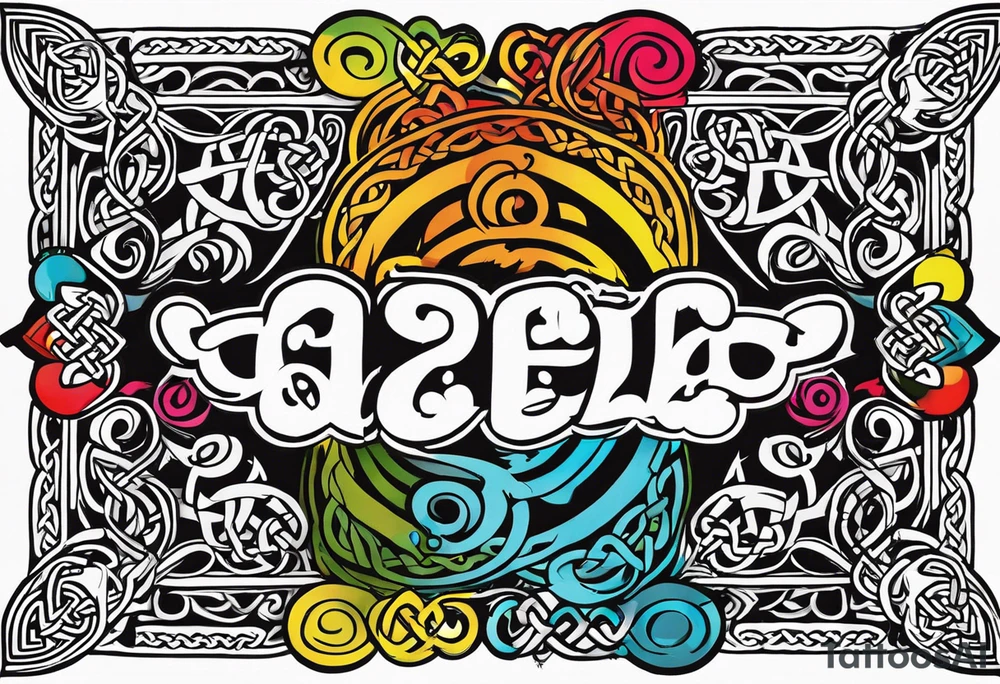 Celtic bands, a black power fist, and the names Kaela and Janice tattoo idea