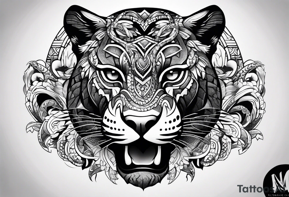 aztec black jaguar with snake tattoo idea
