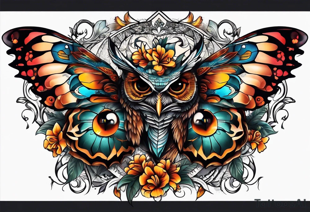 Owl and butterfly tattoo idea