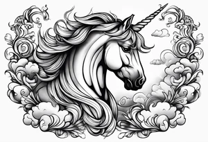 Whimsical unicorn in clouds tattoo idea