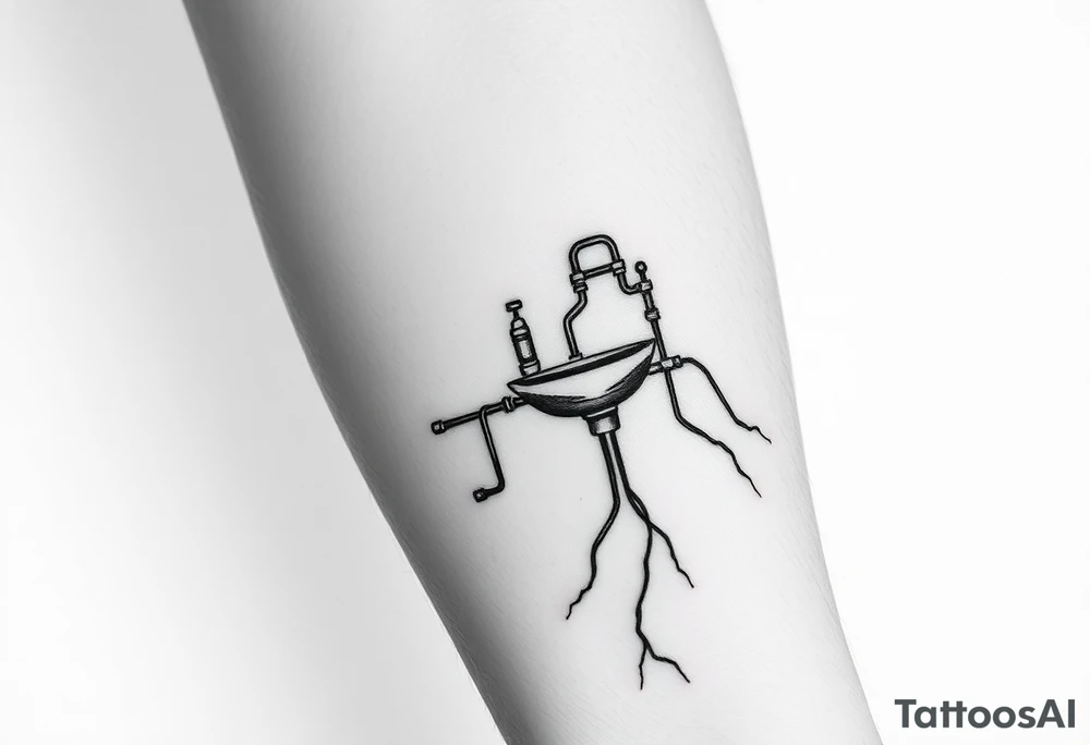 System of pipes coming from a sink that transitions into veins of forearm tattoo idea